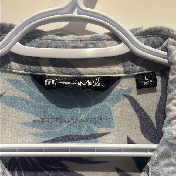 Travis mathew Men's Blue Leaf Print Shirt size large - Picture 2 of 8